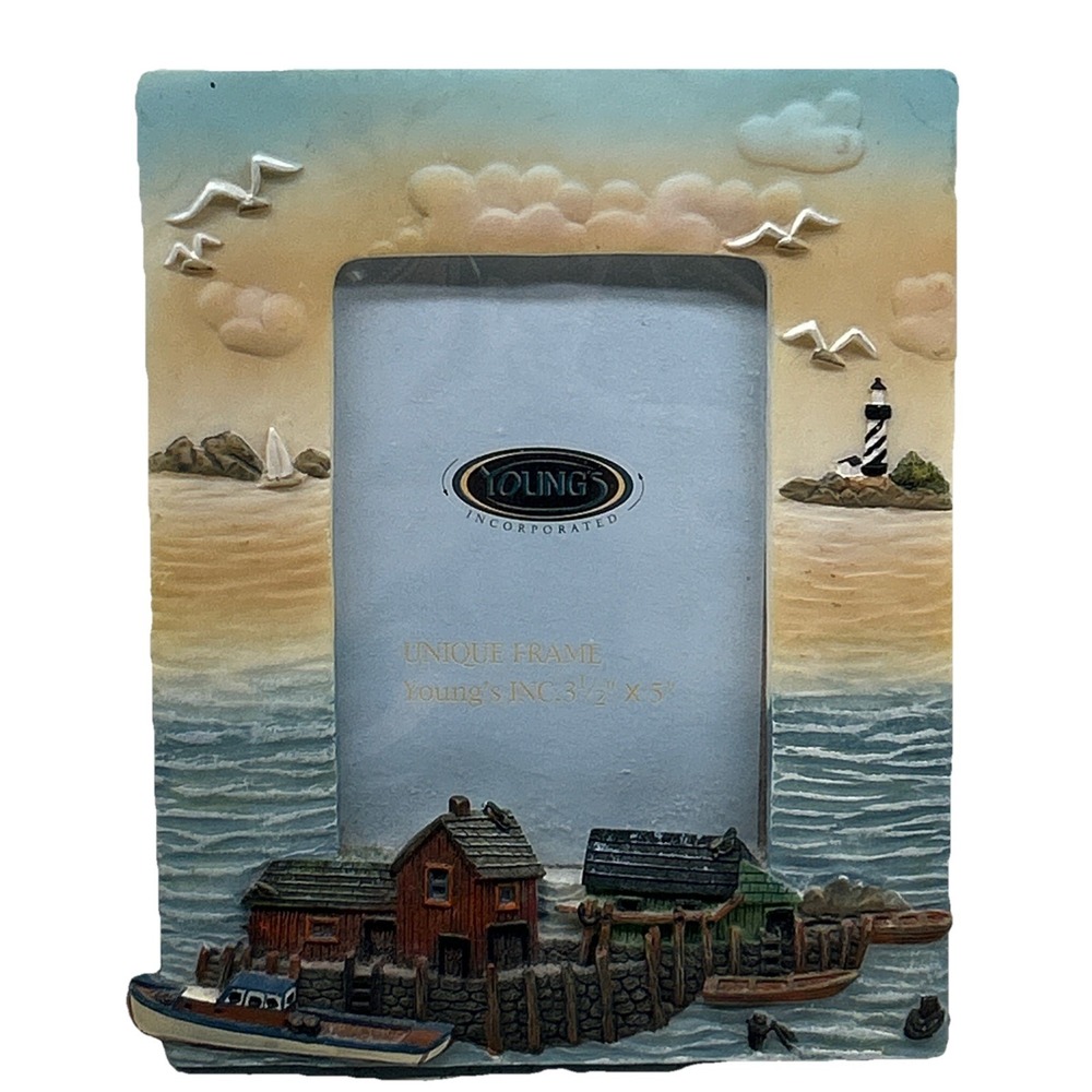Youngs Inc Nautical Lighthouse Pier Resin Picture‎ Frame 3.5x5 Coastal
